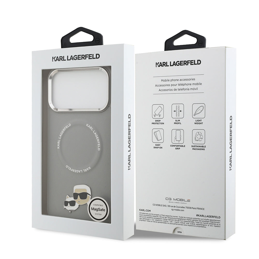 Apple iPhone 17 Pro Kılıf Karl Lagerfeld Orjinal Lisanslı M-safe Şarj Özellikli Metal Kamera ve Buton Tasarımlı K&C PU Deri Kapak Siyah