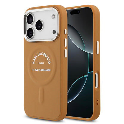 Apple iPhone 17 Pro Kılıf Karl Lagerfeld Orjinal Lisanslı M-safe Şarj Özellikli Metal Kamera ve Buton Tasarımlı Paris RSG PU Deri Kapak Siyah