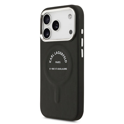 Apple iPhone 17 Pro Kılıf Karl Lagerfeld Orjinal Lisanslı M-safe Şarj Özellikli Metal Kamera ve Buton Tasarımlı Paris RSG PU Deri Kapak Kahverengi