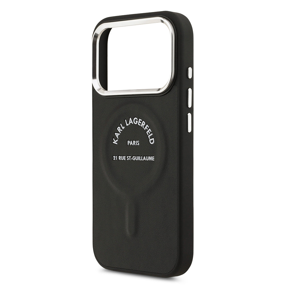 Apple iPhone 17 Pro Kılıf Karl Lagerfeld Orjinal Lisanslı M-safe Şarj Özellikli Metal Kamera ve Buton Tasarımlı Paris RSG PU Deri Kapak Kahverengi