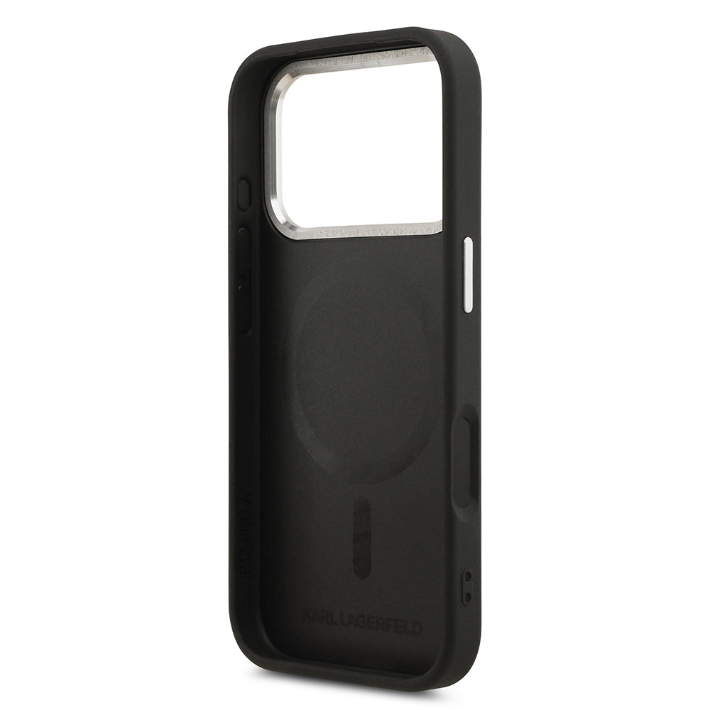 Apple iPhone 17 Pro Kılıf Karl Lagerfeld Orjinal Lisanslı M-safe Şarj Özellikli Metal Kamera ve Buton Tasarımlı Paris RSG PU Deri Kapak Siyah