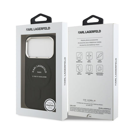 Apple iPhone 17 Pro Kılıf Karl Lagerfeld Orjinal Lisanslı M-safe Şarj Özellikli Metal Kamera ve Buton Tasarımlı Paris RSG PU Deri Kapak Siyah