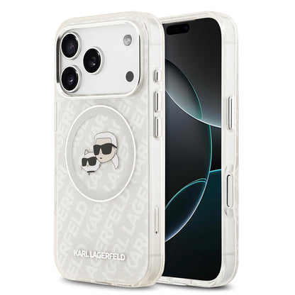 Apple iPhone 17 Pro Kılıf Karl Lagerfeld Orjinal Lisanslı Parlayan Simli Karl & Choupette Heads Kapak Siyah