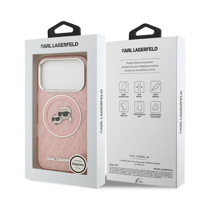 Apple iPhone 17 Pro Kılıf Karl Lagerfeld Orjinal Lisanslı Parlayan Simli Karl & Choupette Heads Kapak Gri