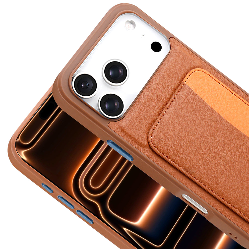 Apple iPhone 17 Pro Kılıf Kartlıklı Zore X-Kart Silikon Kapak Kahverengi