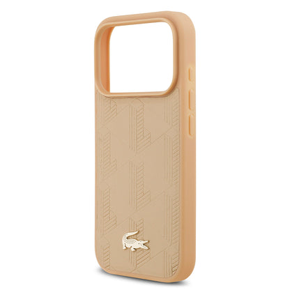 Apple iPhone 17 Pro Kılıf Lacoste Orjinal Lisanslı M-safe Şarj Özellikli PU Deri Tasarımlı Karışık Monogram Desenli Kapak  Siyah