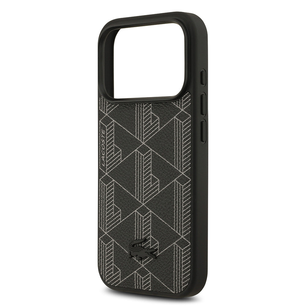 Apple iPhone 17 Pro Kılıf Lacoste Orjinal Lisanslı M-safe Şarj Özellikli PU Deri Tasarımlı Kartlıklı Karışık Monogram Desenli Kapak Yeşil