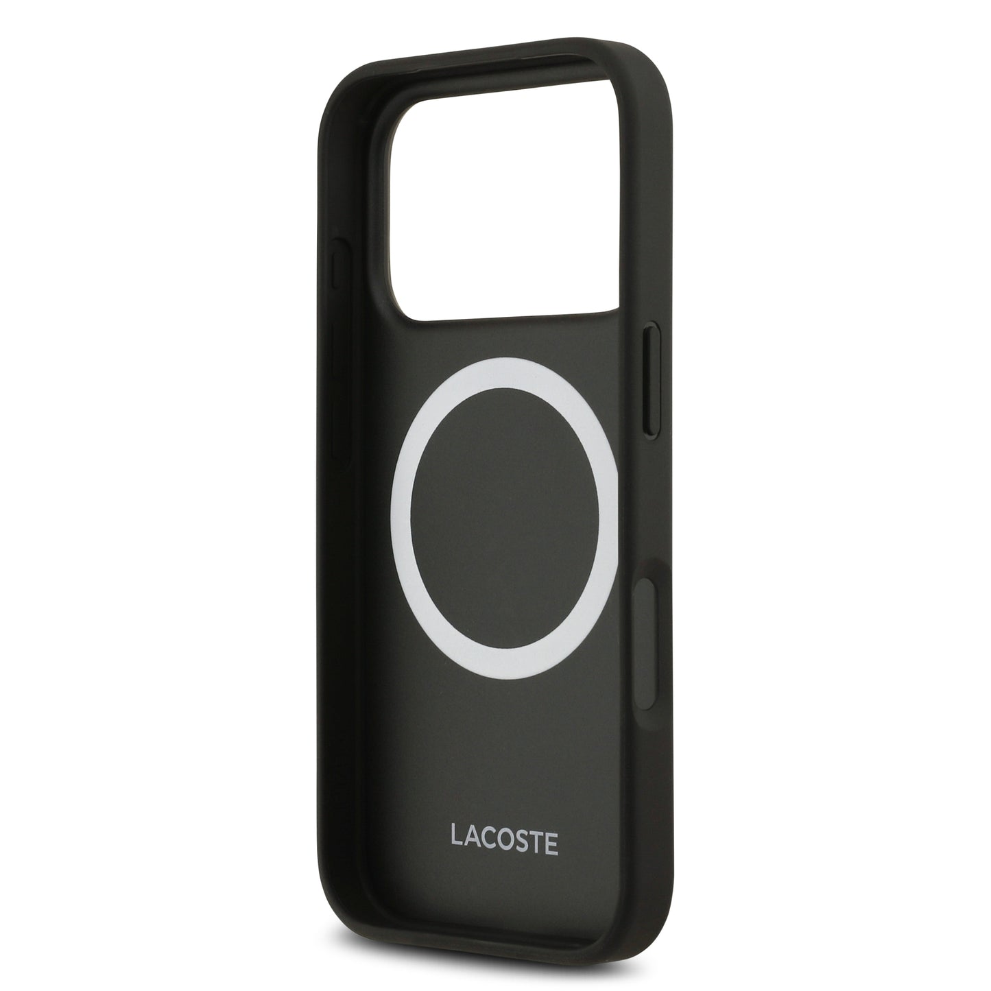 Apple iPhone 17 Pro Kılıf Lacoste Orjinal Lisanslı M-safe Şarj Özellikli PU Deri Tasarımlı Kartlıklı Karışık Monogram Desenli Kapak Siyah