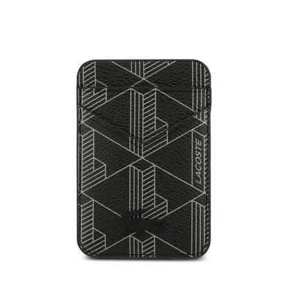 Apple iPhone 17 Pro Kılıf Lacoste Orjinal Lisanslı M-safe Şarj Özellikli PU Deri Tasarımlı Kartlıklı Karışık Monogram Desenli Kapak Siyah