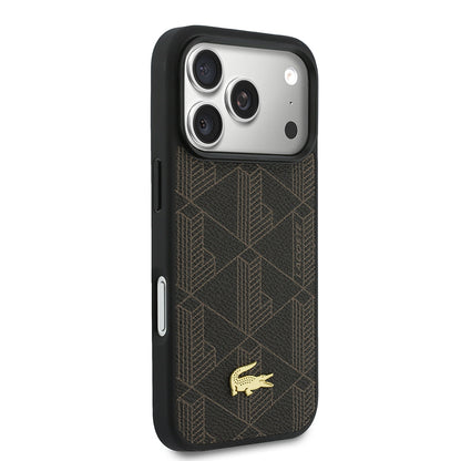Apple iPhone 17 Pro Kılıf Lacoste Orjinal Lisanslı M-safe Şarj Özellikli PU Deri Tasarımlı Kartlıklı Karışık Monogram Desenli Kapak