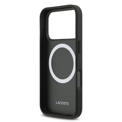 Apple iPhone 17 Pro Kılıf Lacoste Orjinal Lisanslı M-safe Şarj Özellikli PU Pike Desenli Metal Logolu Kartlıklı Kapak Bej