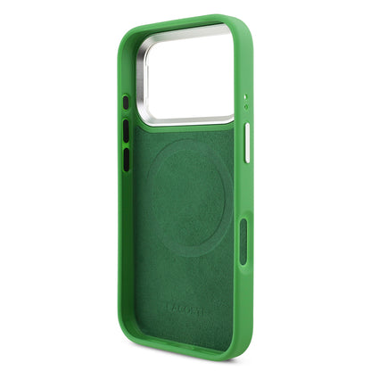 Apple iPhone 17 Pro Kılıf Lacoste Orjinal Lisanslı M-safe Şarj Özellikli PU Pike Desenli Standlı Metal Logolu Kapak Siyah