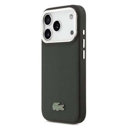 Apple iPhone 17 Pro Kılıf Lacoste Orjinal Lisanslı M-safe Şarj Özellikli PU Pike Desenli Standlı Metal Logolu Kapak Yeşil