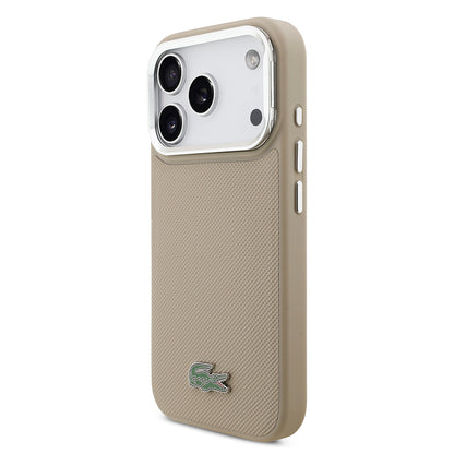 Apple iPhone 17 Pro Kılıf Lacoste Orjinal Lisanslı M-safe Şarj Özellikli PU Pike Desenli Standlı Metal Logolu Kapak Siyah