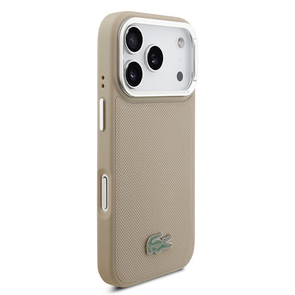 Apple iPhone 17 Pro Kılıf Lacoste Orjinal Lisanslı M-safe Şarj Özellikli PU Pike Desenli Standlı Metal Logolu Kapak Koyu Yeşil