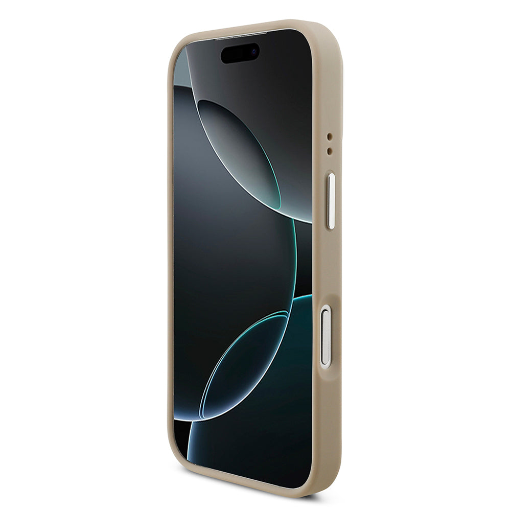 Apple iPhone 17 Pro Kılıf Lacoste Orjinal Lisanslı M-safe Şarj Özellikli PU Pike Desenli Standlı Metal Logolu Kapak Bej