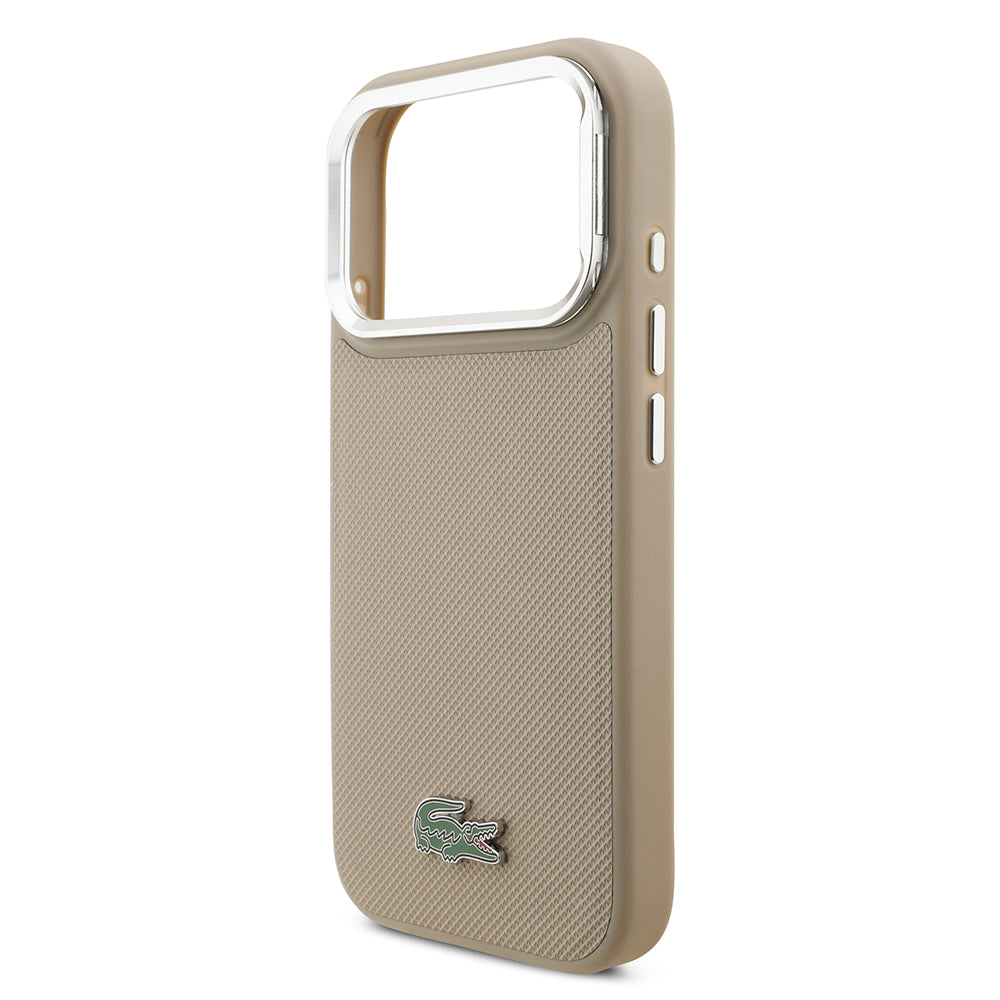 Apple iPhone 17 Pro Kılıf Lacoste Orjinal Lisanslı M-safe Şarj Özellikli PU Pike Desenli Standlı Metal Logolu Kapak Siyah