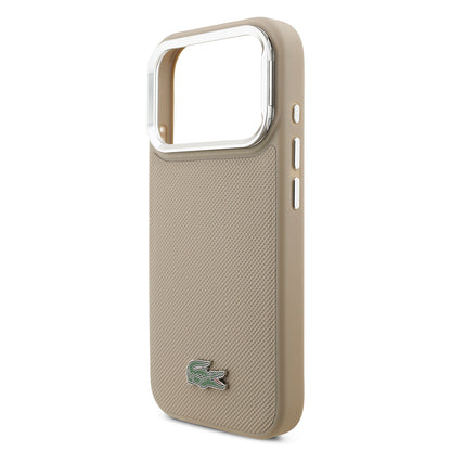 Apple iPhone 17 Pro Kılıf Lacoste Orjinal Lisanslı M-safe Şarj Özellikli PU Pike Desenli Standlı Metal Logolu Kapak Koyu Yeşil