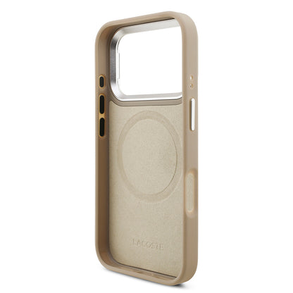 Apple iPhone 17 Pro Kılıf Lacoste Orjinal Lisanslı M-safe Şarj Özellikli PU Pike Desenli Standlı Metal Logolu Kapak Yeşil