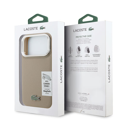 Apple iPhone 17 Pro Kılıf Lacoste Orjinal Lisanslı M-safe Şarj Özellikli PU Pike Desenli Standlı Metal Logolu Kapak Siyah