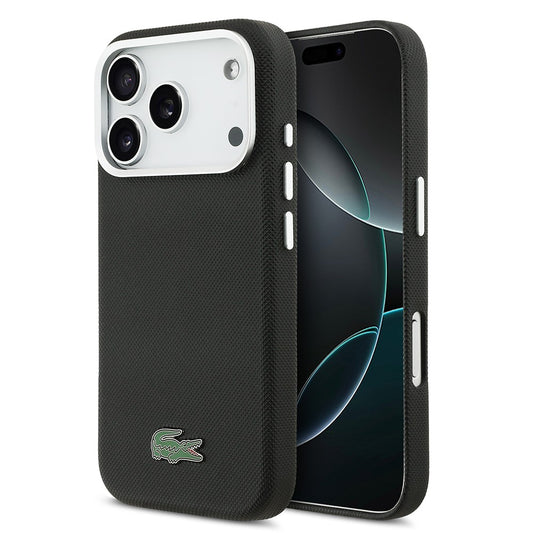 Apple iPhone 17 Pro Kılıf Lacoste Orjinal Lisanslı M-Safe Şarj Özellikli PVC Pike Desenli Arka Yüzey İkonik Timsah Dokuma Logolu Kapak