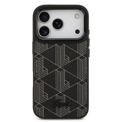 Apple iPhone 17 Pro Kılıf Lacoste Orjinal Lisanslı M-safe Şarj Özellikli Standlı PU Deri Karışık Monogram Desenli Kapak Yeşil