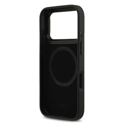 Apple iPhone 17 Pro Kılıf Lacoste Orjinal Lisanslı M-safe Şarj Özellikli Standlı PU Deri Karışık Monogram Desenli Kapak Yeşil