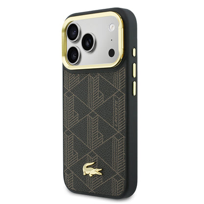 Apple iPhone 17 Pro Kılıf Lacoste Orjinal Lisanslı M-safe Şarj Özellikli Standlı PU Deri Karışık Monogram Desenli Kapak