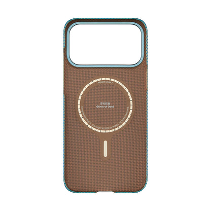 Apple iPhone 17 Pro Kılıf M-safe Şarj Özellikli Aramid Fiber Pitaka Glints of Gold Ultra Slim Serisi Kapak Mavi