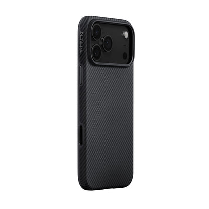 Apple iPhone 17 Pro Kılıf M-safe Şarj Özellikli Aramid Fiber Pitaka Military-Grade Classic Serisi Black-Grey Twill Kapak Siyah