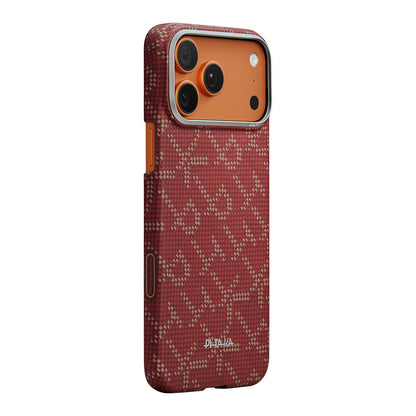 Apple iPhone 17 Pro Kılıf M-safe Şarj Özellikli Aramid Fiber Pitaka Tactile Woven Monogram Serisi Kapak Yeşil