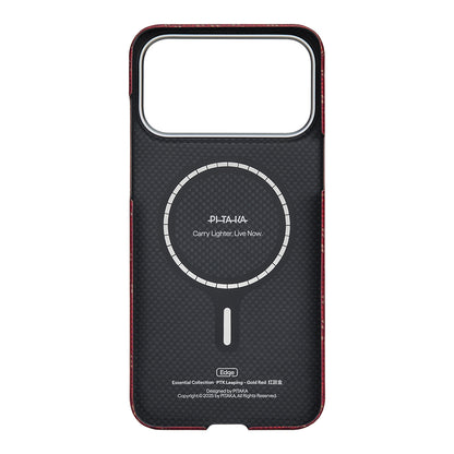 Apple iPhone 17 Pro Kılıf M-safe Şarj Özellikli Aramid Fiber Pitaka Tactile Woven Monogram Serisi Kapak Kırmızı