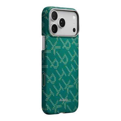 Apple iPhone 17 Pro Kılıf M-safe Şarj Özellikli Aramid Fiber Pitaka Tactile Woven Monogram Serisi Kapak Kırmızı