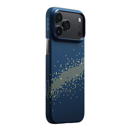 Apple iPhone 17 Pro Kılıf M-safe Şarj Özellikli Aramid Fiber Pitaka Tactile Woven Starpeak Serisi Milky Way Galaxy Kapak Mavi