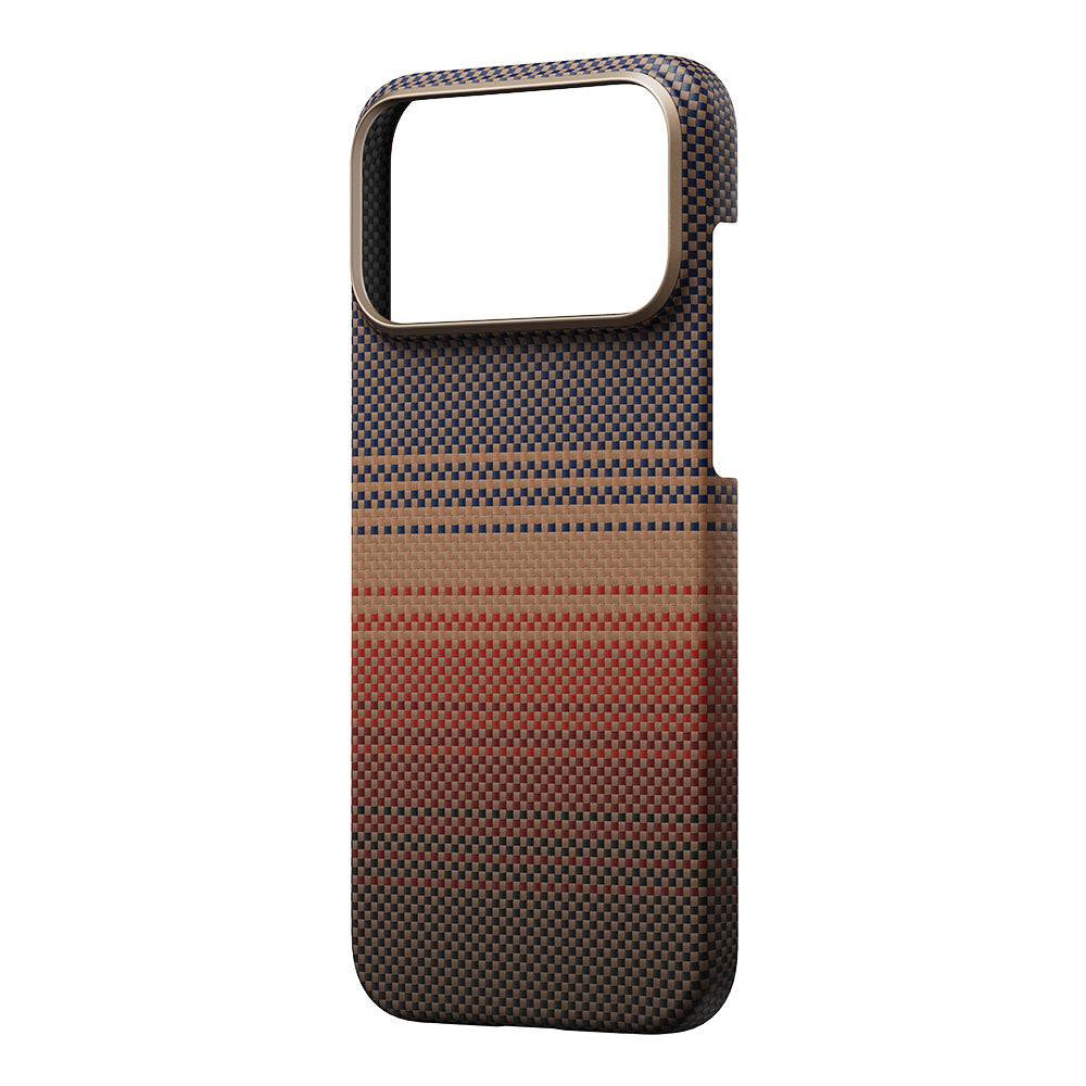 Apple iPhone 17 Pro Kılıf M-safe Şarj Özellikli Aramid Fiber Pitaka Tactile Woven Sunset-Moonrise Serisi Kapak Kahverengi