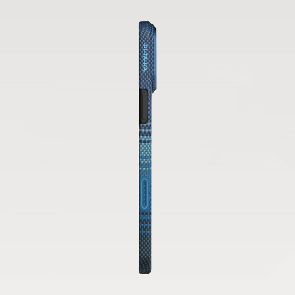 Apple iPhone 17 Pro Kılıf M-safe Şarj Özellikli Aramid Fiber Pitaka Tactile Woven Sunset-Moonrise Serisi Kapak Mavi