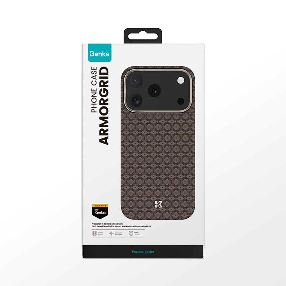 Apple iPhone 17 Pro Kılıf M-Safe Şarj Özellikli Benks ArmorAir ArmorGrid Serisi Kevlar Kapak Gold