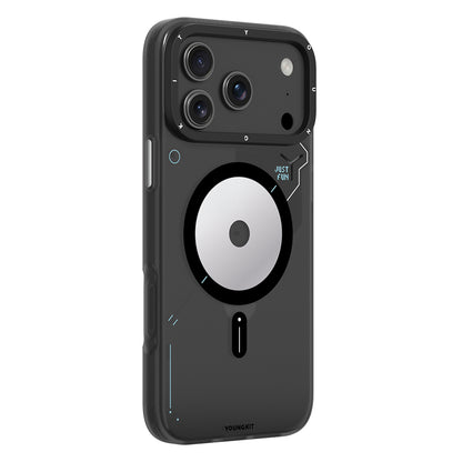 Apple iPhone 17 Pro Kılıf M-safe Şarj Özellikli Disk Desenli Youngkit Disc Battle Kapak Gri