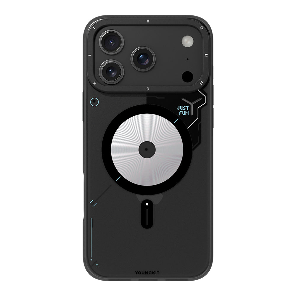 Apple iPhone 17 Pro Kılıf M-safe Şarj Özellikli Disk Desenli Youngkit Disc Battle Kapak Siyah