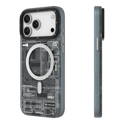 Apple iPhone 17 Pro Kılıf M-safe Şarj Özellikli Kamera Denetim Butonlu Youngkit Technology Serisi Kapak Mavi