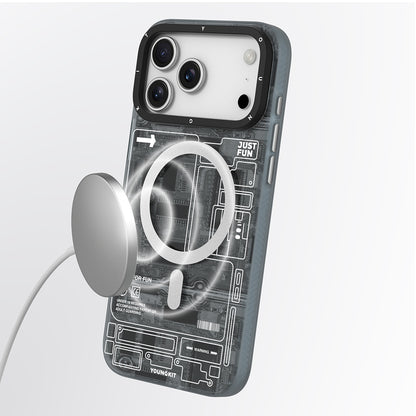 Apple iPhone 17 Pro Kılıf M-safe Şarj Özellikli Kamera Denetim Butonlu Youngkit Technology Serisi Kapak Mavi