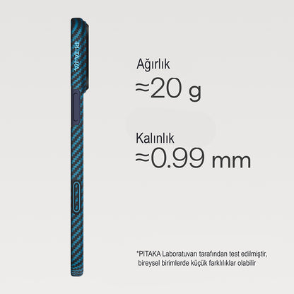 Apple iPhone 17 Pro Kılıf M-Safe Şarj Özellikli Kamera Kontrol Butonlu Aramid Fiber Pitaka Ultra-Slim Kapak Siyah-Mavi