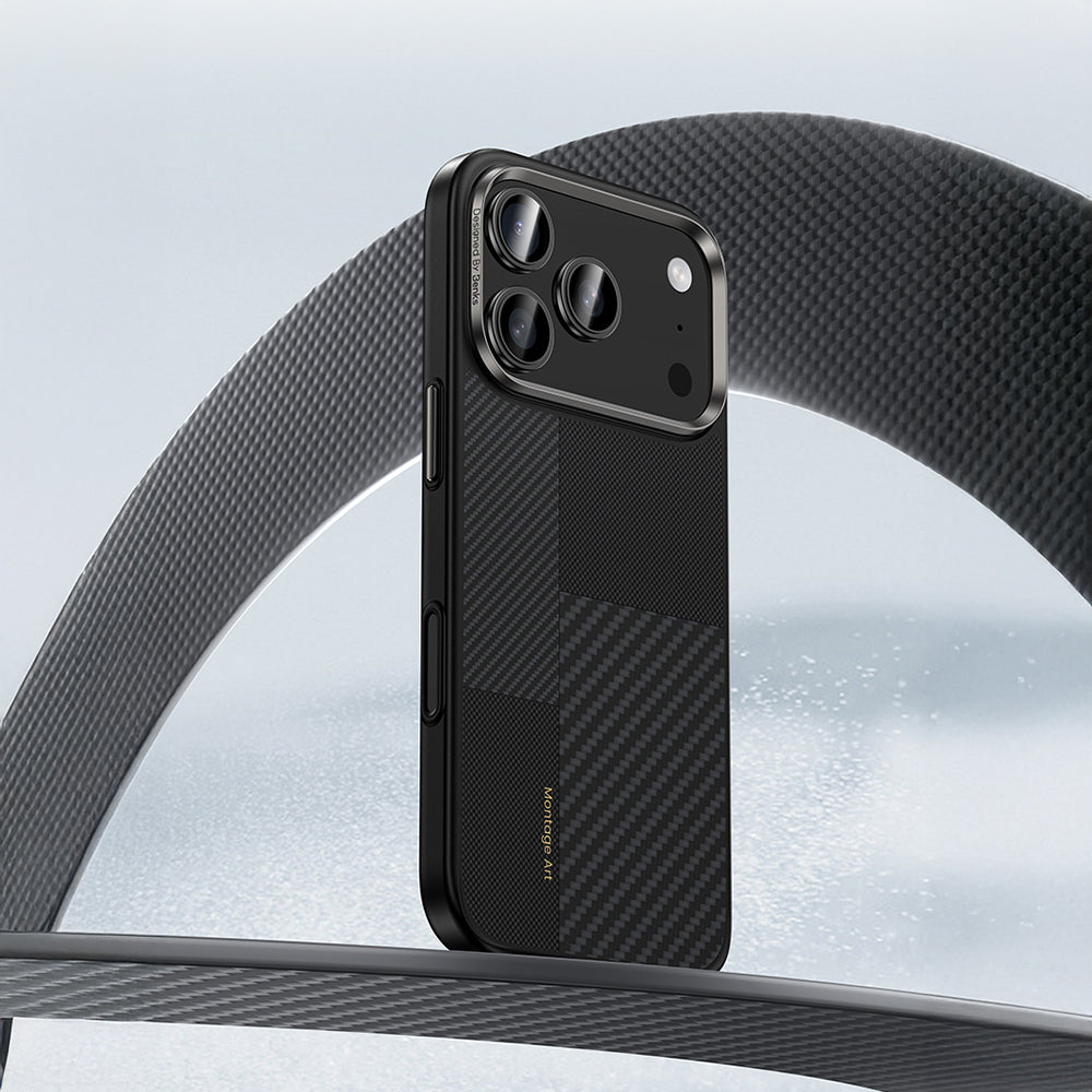 Apple iPhone 17 Pro Kılıf M-safe Şarj Özellikli Karbon Fiber Benks Montage Hybrid ArmorPro Kevlar Kapak Siyah