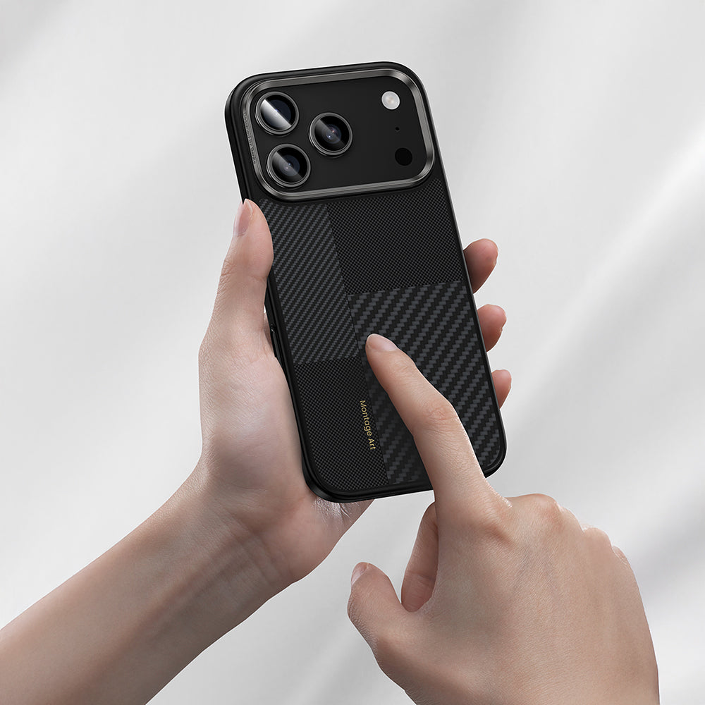 Apple iPhone 17 Pro Kılıf M-safe Şarj Özellikli Karbon Fiber Benks Montage Hybrid ArmorPro Kevlar Kapak Siyah