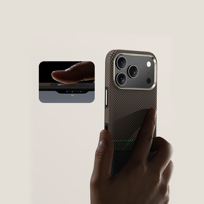 Apple iPhone 17 Pro Kılıf M-safe Şarj Özellikli Karbon Fiber Tasarımlı Benks Prestige ArmorPro Kevlar Kapak Gold