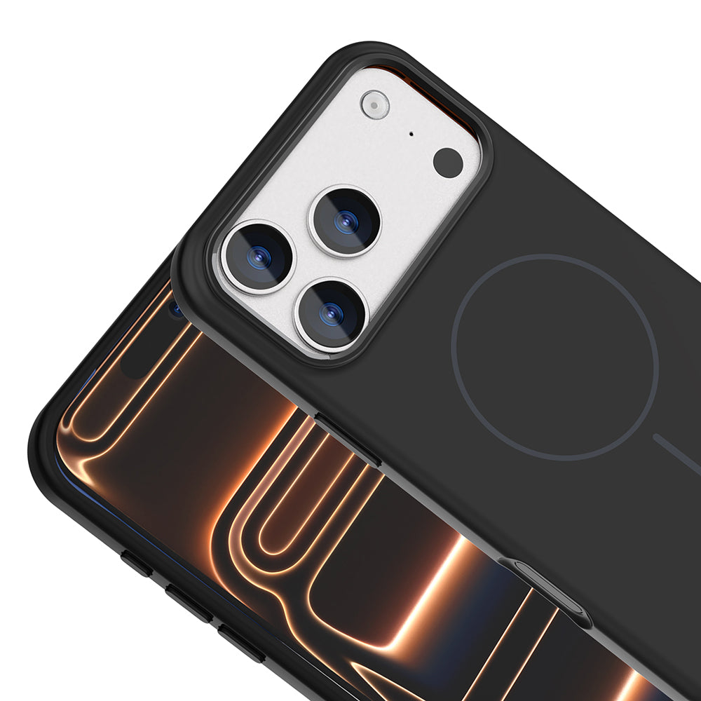 Apple iPhone 17 Pro Kılıf M-Safe Şarj Özellikli Metal Kamera Çerçeveli Zore Edi Silikon Kapak Açık Mavi