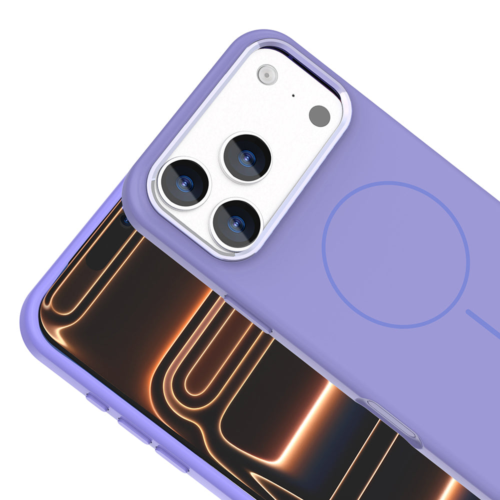 Apple iPhone 17 Pro Kılıf M-Safe Şarj Özellikli Metal Kamera Çerçeveli Zore Edi Silikon Kapak Açık Mavi