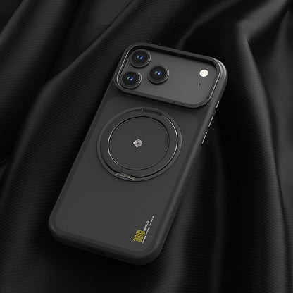 Apple iPhone 17 Pro Kılıf M-safe Şarj Özellikli Metal Standlı Lenyes CK225 Kevlar Kapak Siyah