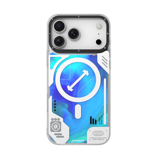 Apple iPhone 17 Pro Kılıf M-safe Şarj Özellikli Parlak Kumlu Sıvılı Tasarımlı Galaxy Fantasy Serisi Kapak Mavi