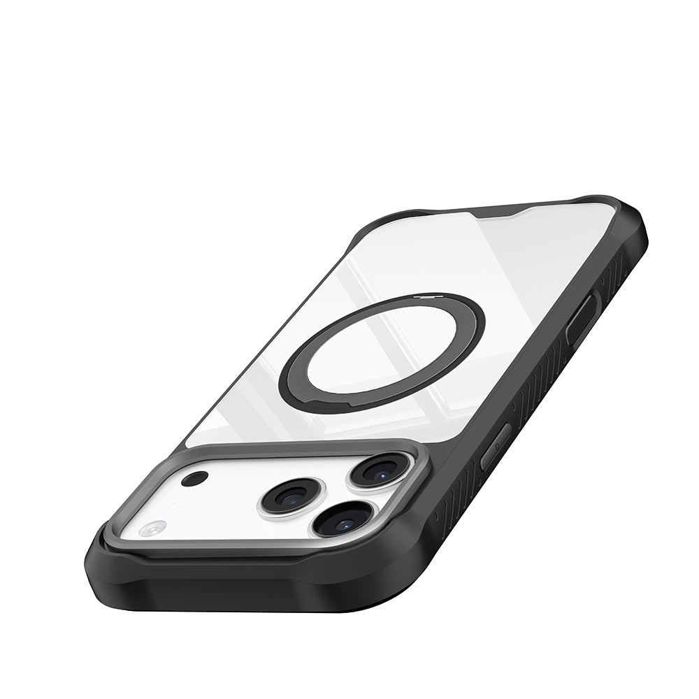 Apple iPhone 17 Pro Kılıf M-safe Şarj Özellikli Parmak Ring Standlı Airbag Tasarımlı Mutural Obsidian Serisi Kapak Turuncu